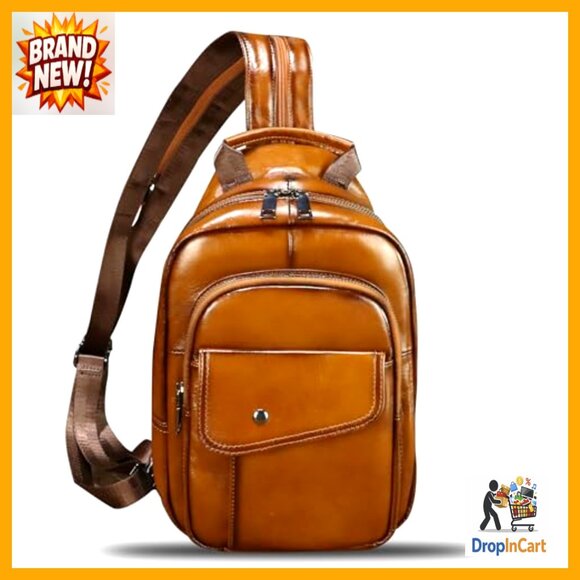 Genuine Leather Sling Backpack Retro Daypack Adjustable Crossbody Chest Bag main image 5